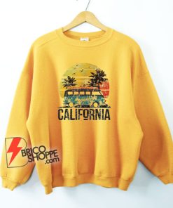 California Retro Surf Vintage Van Surfer Surfing Distressed Sweatshirt - Funny Sweatshirt On Sale